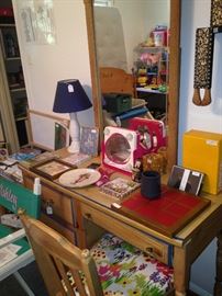 Dresser/desk has matching bed and TV stand