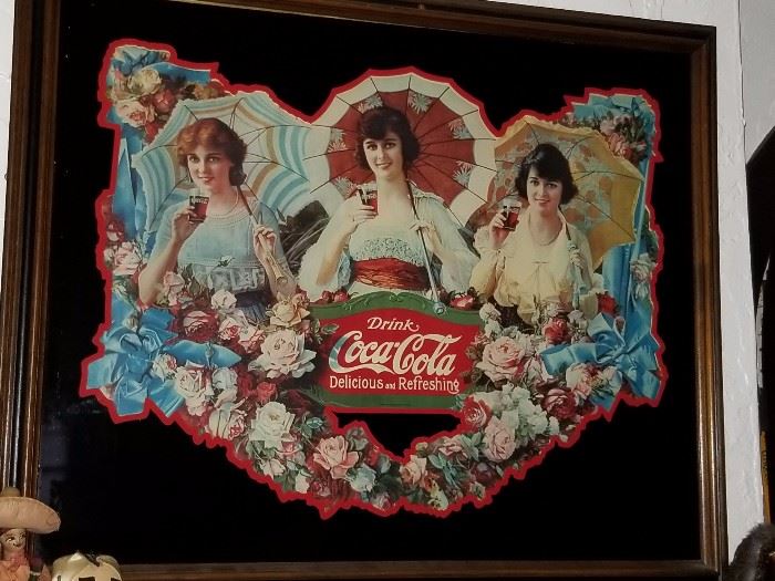 Coca-Cola Umbrella Girls Festoon , Die Cut, 1918. framed size 24 in. x 30 in