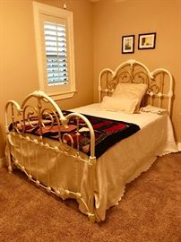 Iron and Brass Full Size Bed with Antique Crazy Quilt
