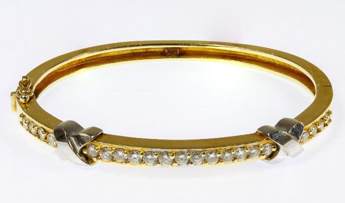14k Multi color Gold and Diamond Bangle Bracelet