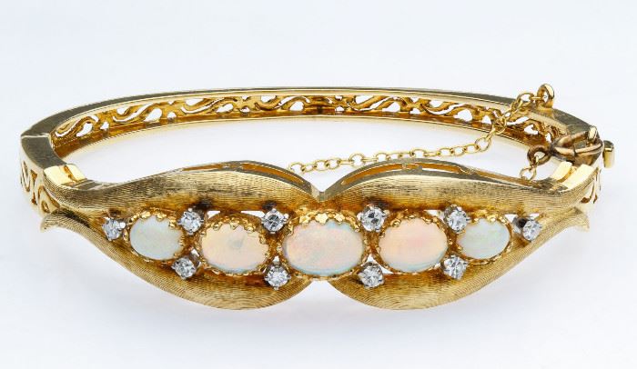 14k Gold Opal and Diamond Bracelet