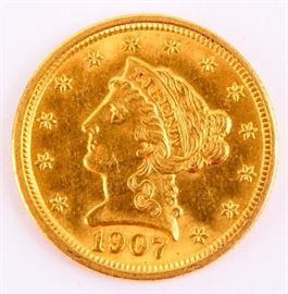 Lot 144 - Coin 1907 Liberty $2.5 Gold Coin AU