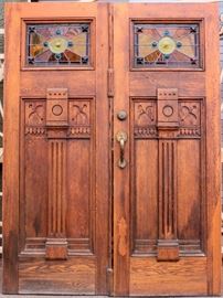 Lot 151 - Antique Masonic Double Doors & Stained Glass