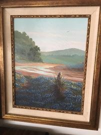 Clinton Baermann original bluebonnet, signed and dated 1974, dedicated by artist on verso