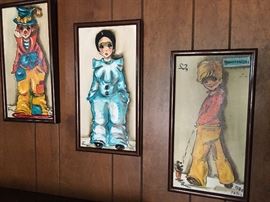 3 original signed Paris "big eye" paintings, 1980's