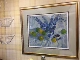 Large framed serigraph by Helen Anikst "Delphinium Delight" 26/350 Morosstudio Originals, C.O.A. on verso.  Image size: 22 by 29"