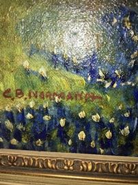 Signature detail bluebonnet painting by Charles Berkeley Normann