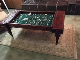 Coffee /display table with a diverse collection of antique souvenir spoons (table has glass top and is sold separately of the spoons).