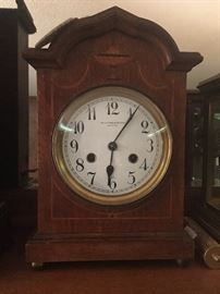 Antique Junghan's Germany For Pleasance & Harper, Bristol signed face Oak Arch Top Mantle Clock