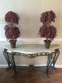 Marble top iron base console table