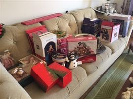 nice sofa with various collection of Christmas items