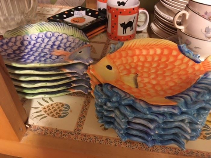 various collection of dishes including fishes and holiday dishes