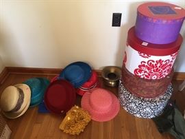 ladies hat collection with various  hat boxes