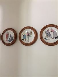 Norman Rockwall framed plates set 4