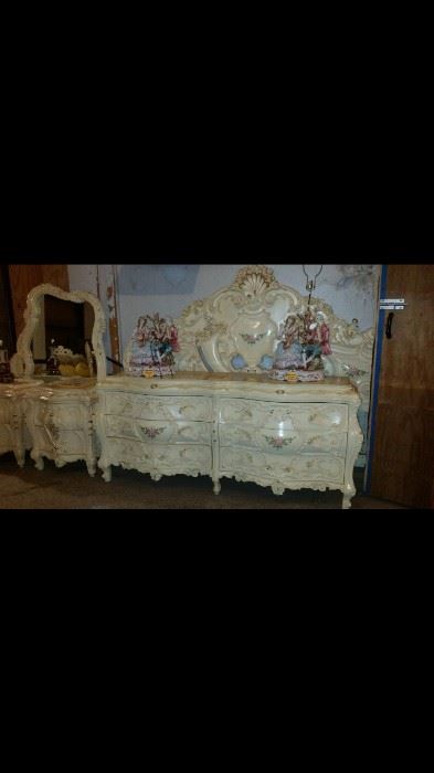 King size French Provincial Bedroom set Headboard, Dresser  with mirror and 2 nightstands