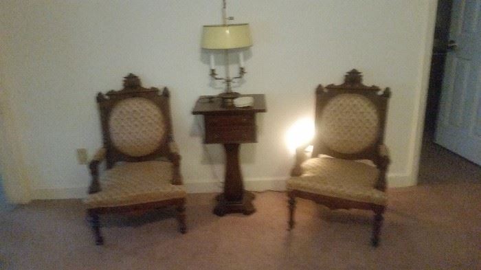 ANTIQUE HAND CARVED CHAIRS PLUS TABLE