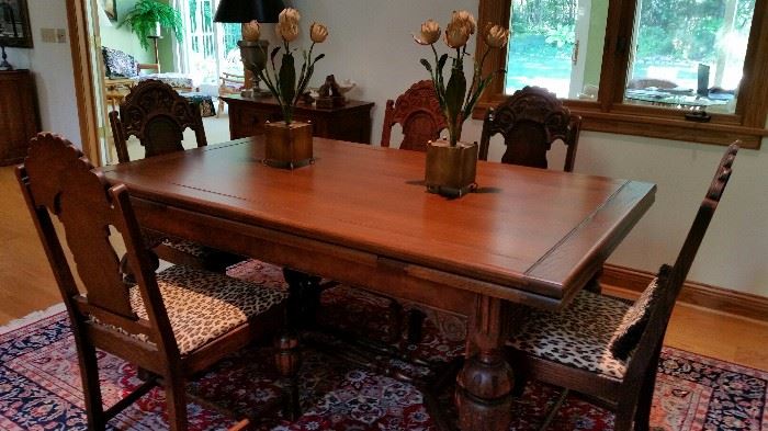 1920's Jacobean Refractory Table with 6 Chairs and Buffet