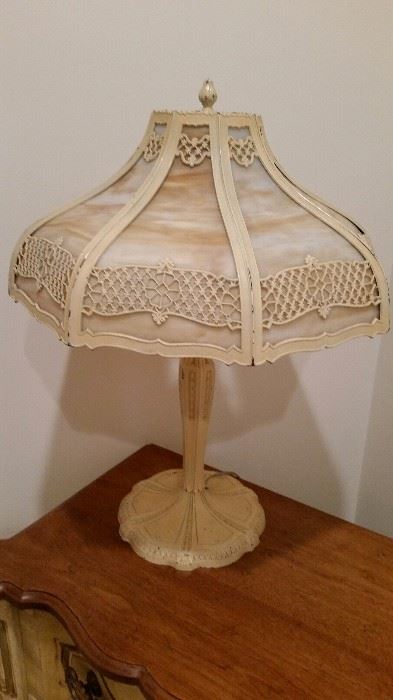Antique Tiffany Style Lamp with Slag Shade