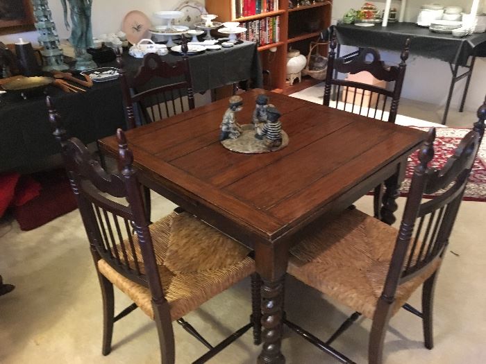 SQUARE WOOD TABLE AND CHAIRS 
