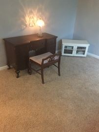 Wood desk and chair and cabinet