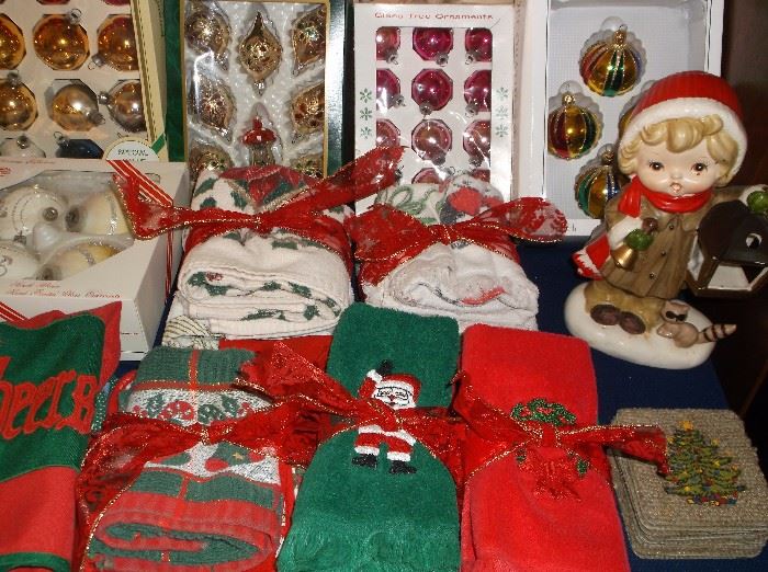 Christmas linens and ornaments