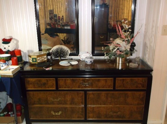 Burlwood and black lacquer Chin Hua Chinoiserie dresser by Century