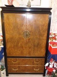 Two door burlwood & black lacquer Chinoiserie chest by Century