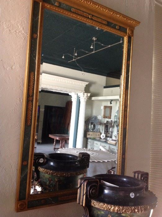 Gold Gilt /Malachite faux finish over mantle mirror.