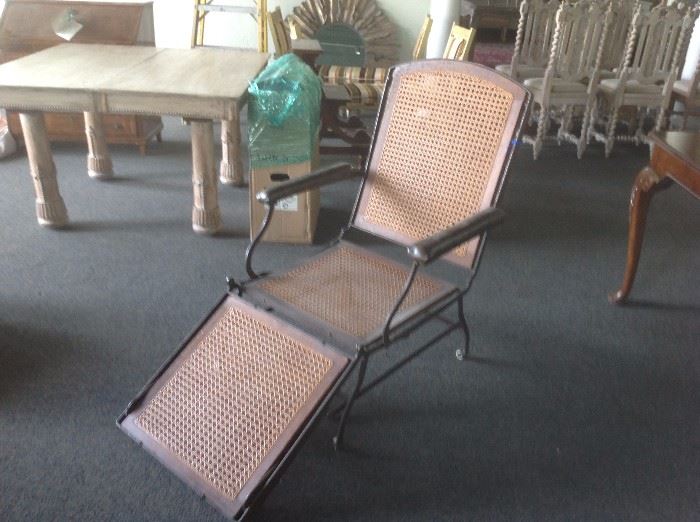 19th.c. French  Iron /wicker folding Deck Chair. Very unique piece