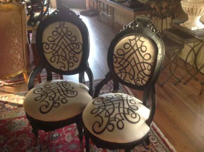 A PAIR OF EBONIZED PARLOR CHAIRS