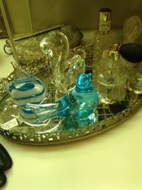 Perfume bottles on vanity tray