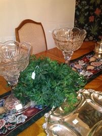 Matching compotes; silver plate tray