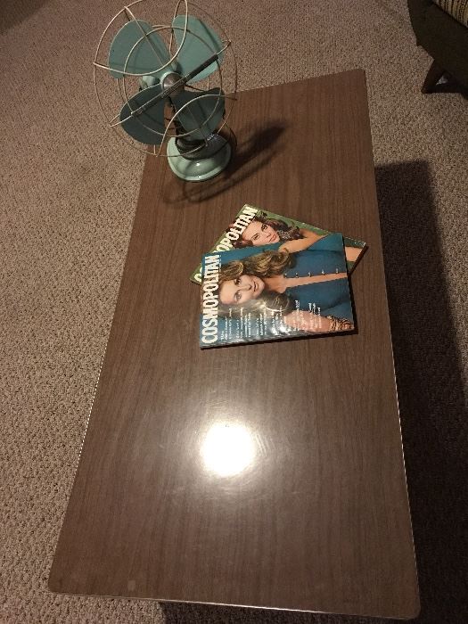Retro coffee table , Retro Aqua colored fan. 