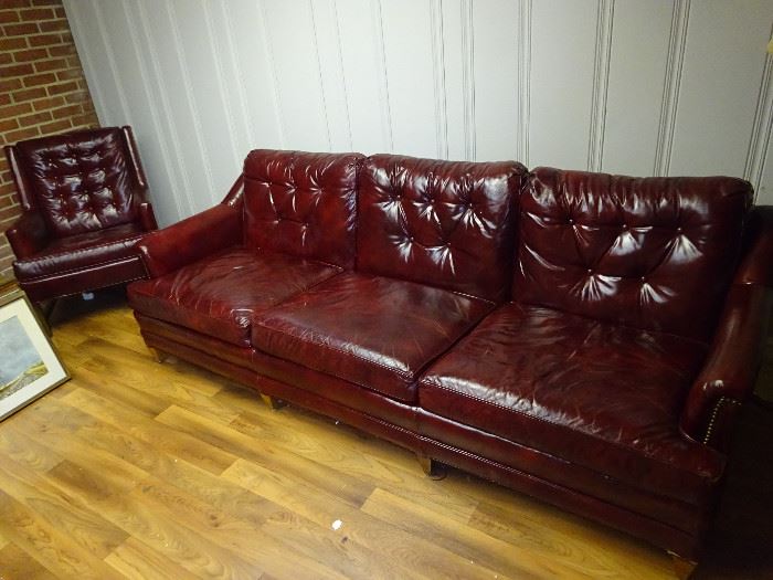 Wine Colored Leather Sofa