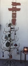 Pacific Northwest Metal Wall Sculpture;  Local Artisan Indoor/Outdoor Iron Tree with Iron Hanging Ornaments