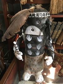 Large, Modern Art Pottery Figure and Dog, Inspired by the Hopi Kachina named "Mastop",who represents Fertility; Made by Molly Heiser