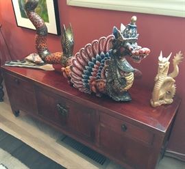 A Wonderfully Colorful Large Dragon on a Japanese Lacquer Chest