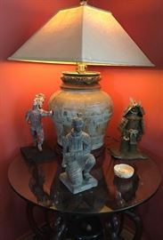 Stoneware Table Lamp and Figures 