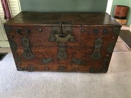 Chinese Wood Blanket Chest with Handmade Brass Hardware