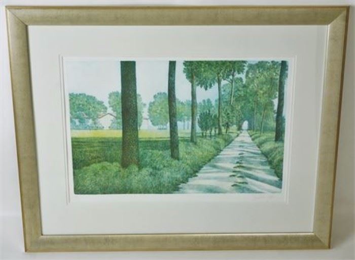 Signed Lithograph of a TreeLined Path