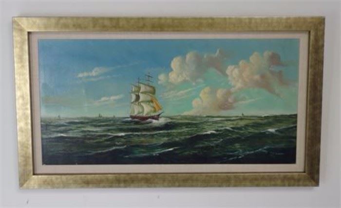 Signed Nautical Oil on Canvas