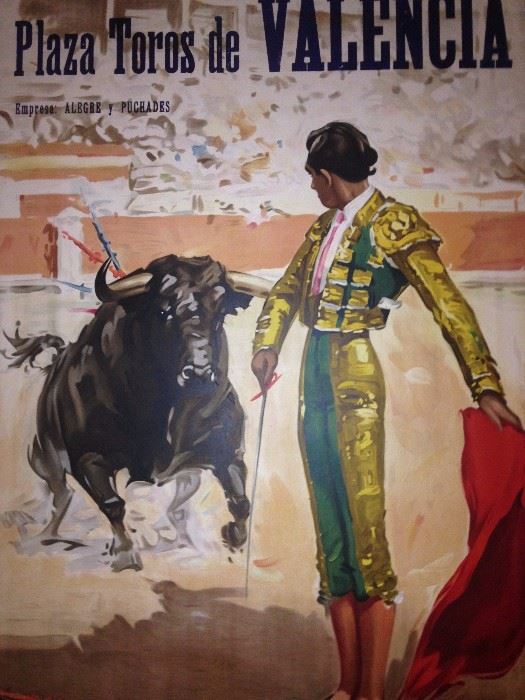 Original 1956 Valencia, Spain bullfight lithograph poster 8ft tall x 42in wide