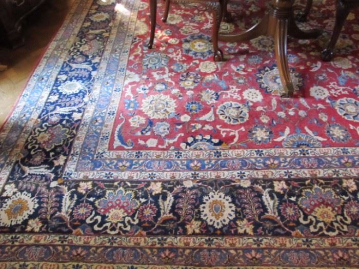 Persian Keshan rug, cranberry-red/navy/blues and beiges, all over floral, 10'5" x 14'10", hand woven in Iran