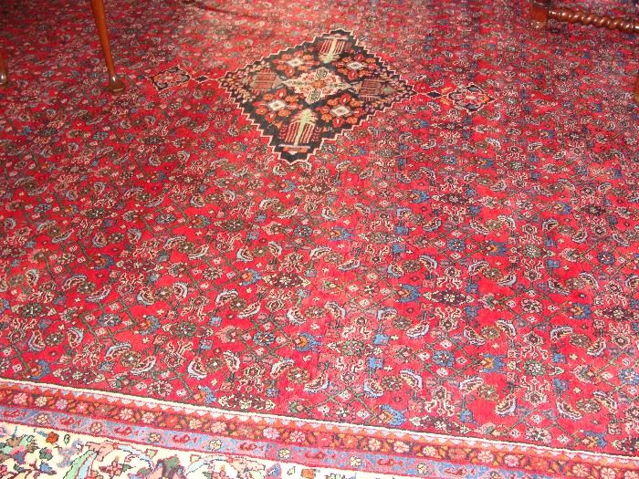  Persian Bidjar rug, rusty-red/blue with center medallion, all over semi-floral, 10'9" x 14'7", hand woven in Iran