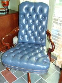 Blue leather tufted desk chair
