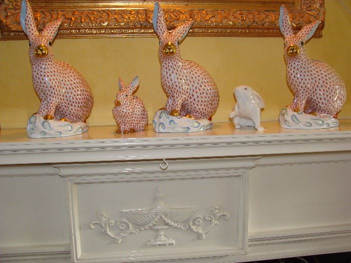 Collection of Herend Hungarian Porcelain Rabbits hand painted