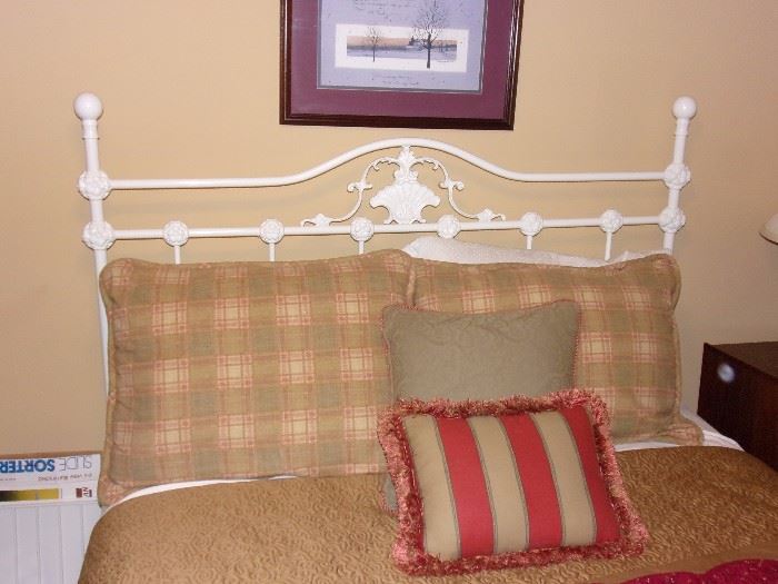 White iron ornate headboard full with mattress and box springs