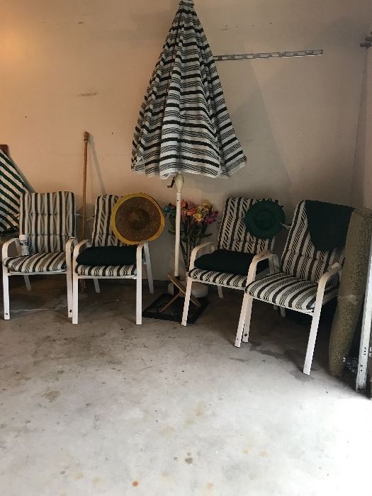  Nice Patio Chairs and umbrella! Summer will be here before you know it!