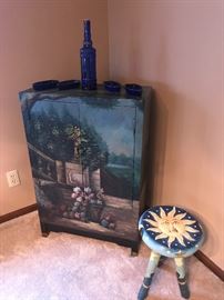 Darling hand painted Cabinet and Stool!