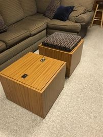 Custom made storage ottomans. Flips between solid or cushion.